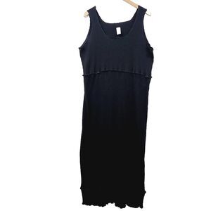 Garb Dress Black Womens Size Large Relaxed Fit Midi Lagenlook Cotton Ribbed Knit